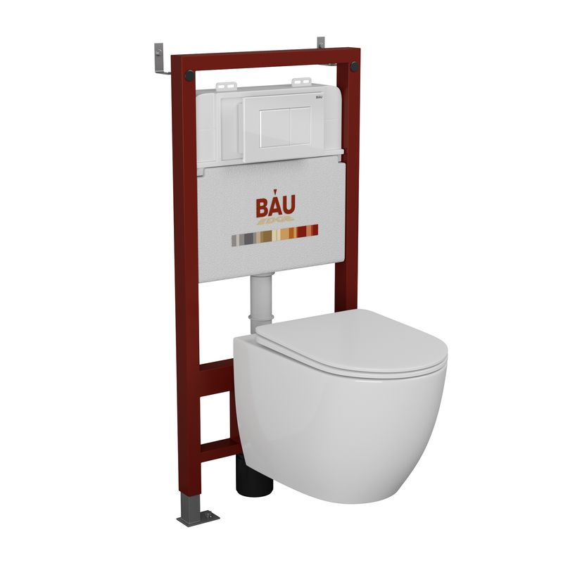 Комплект BAU 6 в 1: инсталляция BAU PRO, унитаз подвесной безободковый Bau Dream 49,5х36, сиденье дюропласт микролифт, клавиша BAU Stil, белый глянец