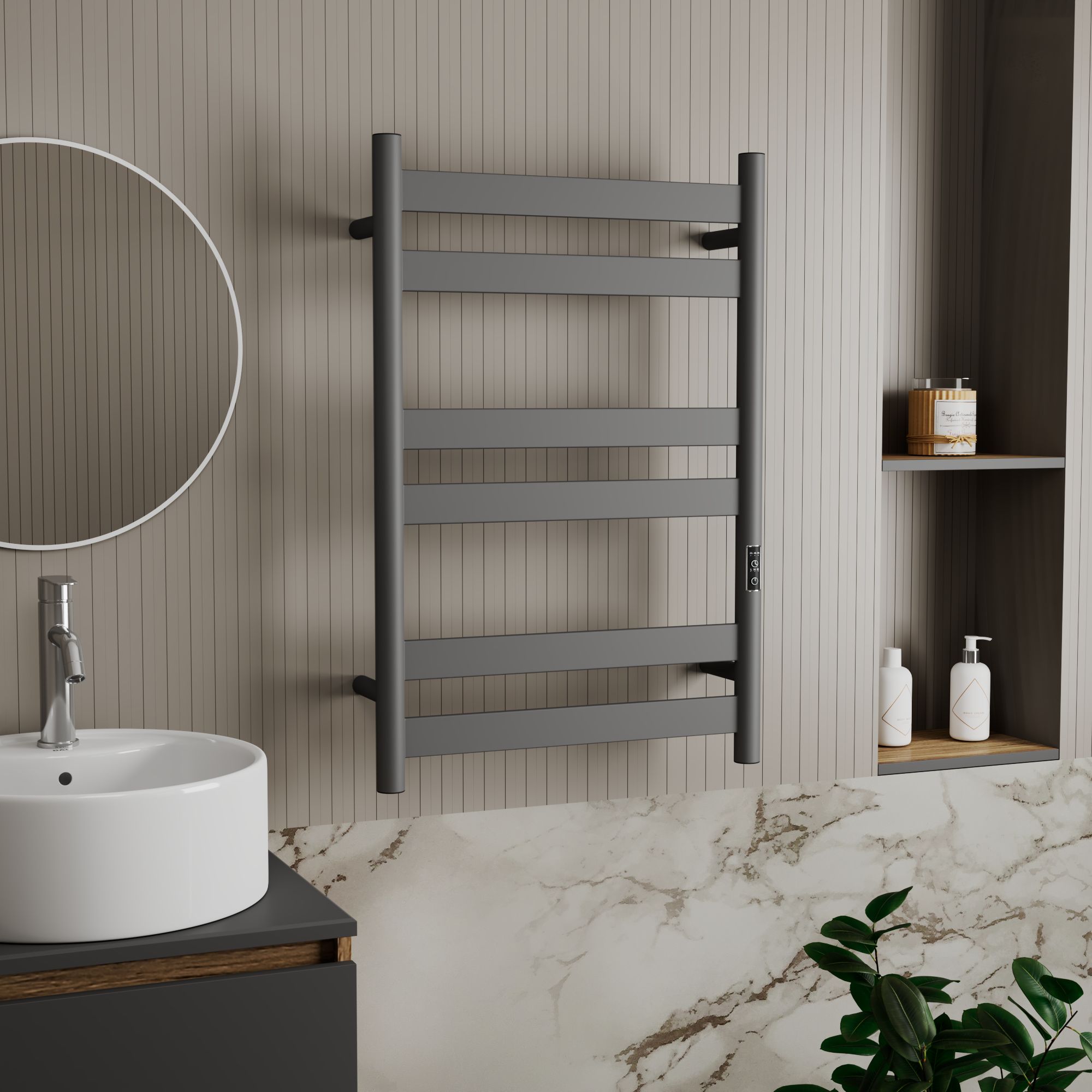 Полотенцесушитель дизайнерский электрический, профильный BAU Mix Gun Grey 50х80, 6 планок, универсальный, темно-серый металлик
