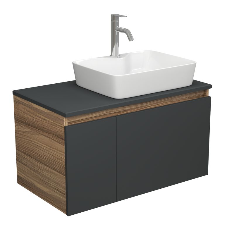 Комплект для ванной, 3 предмета (тумба Bau Dream 80, графит + раковина накладная BAU Cerama 48х37, с отверстием под смеситель, смеситель Dream)