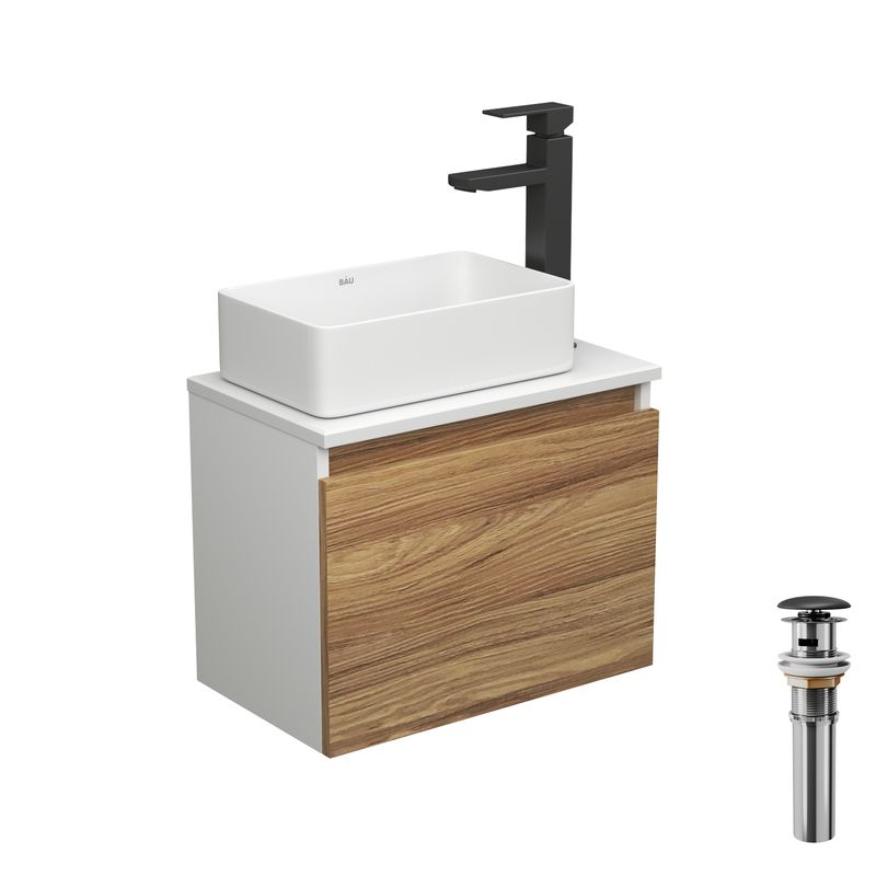 Комплект для ванной, 4 предмета (тумба Bau Dream 50 + раковина BAU 37х23, белая + смеситель Hotel Black, выпуск клик-клак, черный)