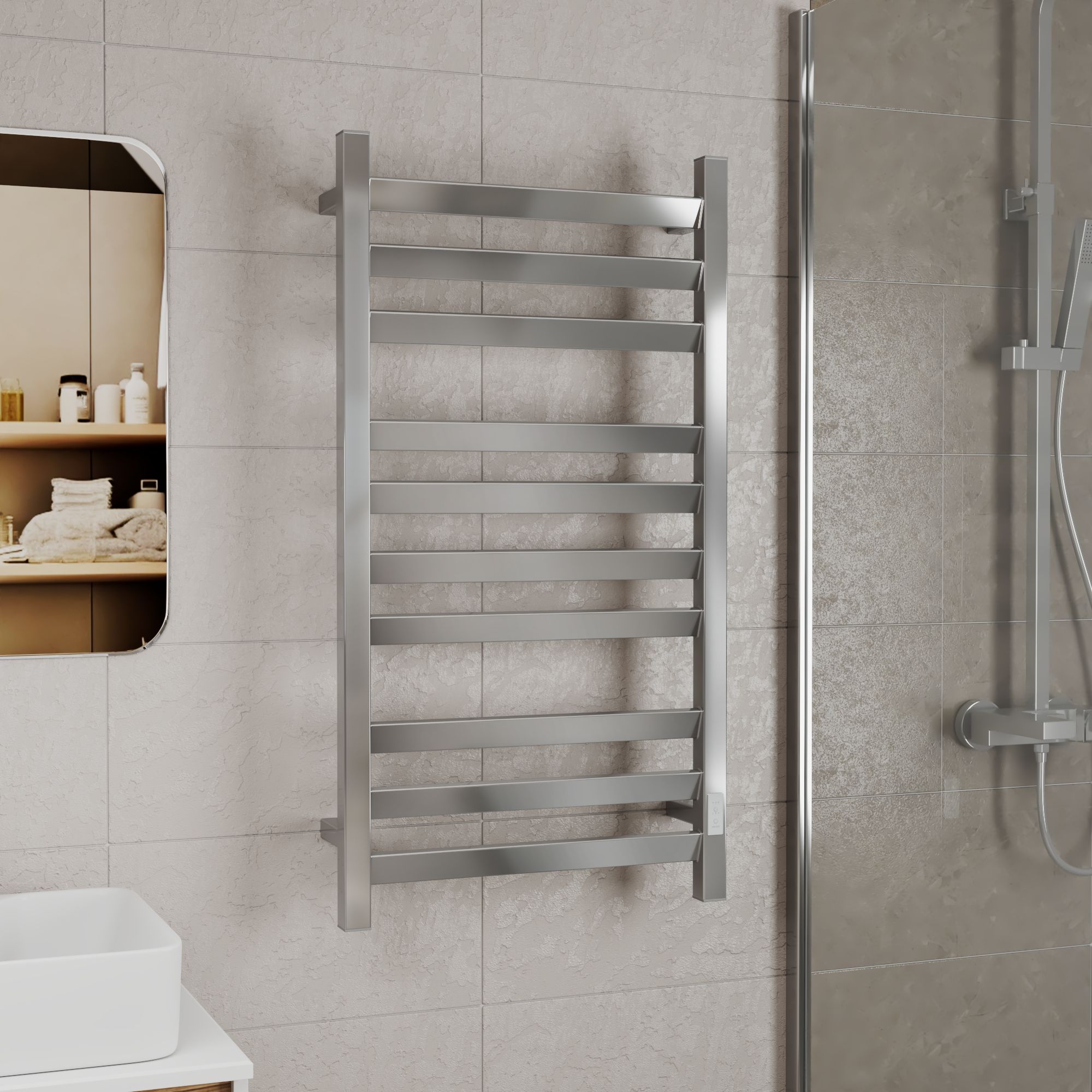 Полотенцесушитель электрический профильный BAU Hotel Veer 50х100, 10 планок, универсальный, нерж. сталь полированная