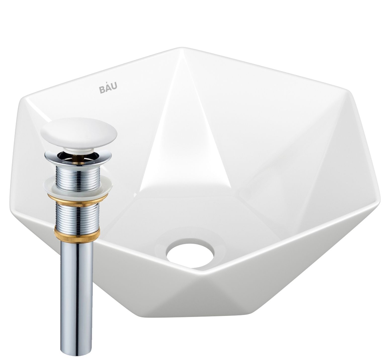 Раковина накладная на столешницу BAU Crystal 40х40, белая + выпуск клик-клак, белый