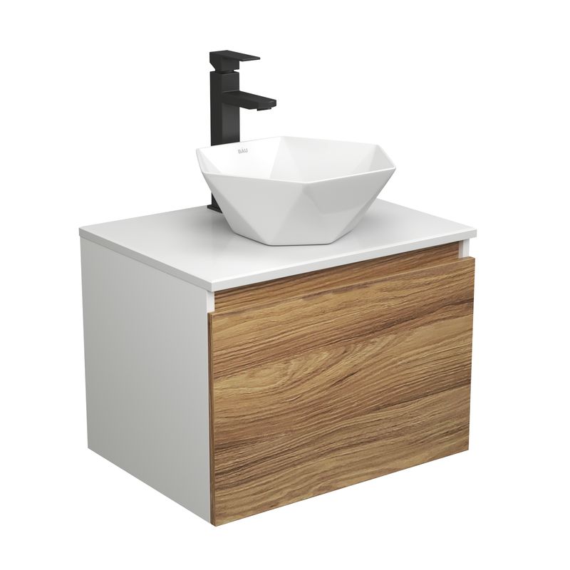 Комплект для ванной, 3 предмета (тумба Bau Dream Blackwood 60 + раковина на столешницу BAU Crystal 40х40, белая, смеситель высокий Hotel Black)