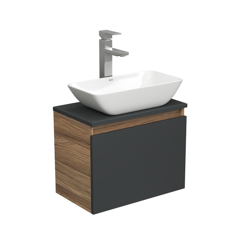 Комплект для ванной, 3 предмета (тумба Bau Dream 50, графит + раковина чаша накладная BAU Spectrum mini 47х24, смеситель высокий Hotel Still)