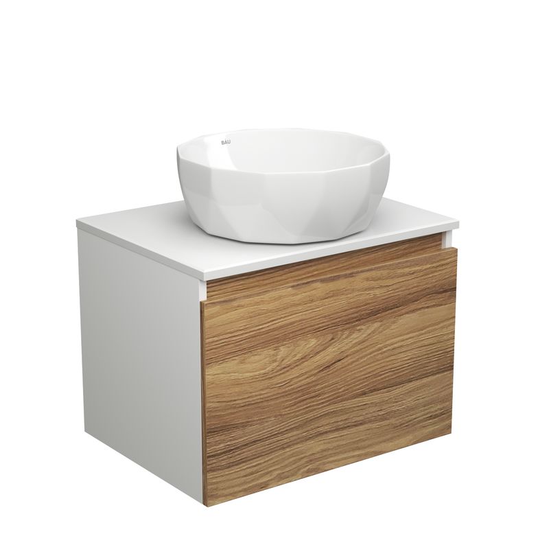 Тумба с раковиной (тумба подвесная под раковину Bau Dream Blackwood 60 + раковина накладная на столешницу BAU Diamond D40, белая)