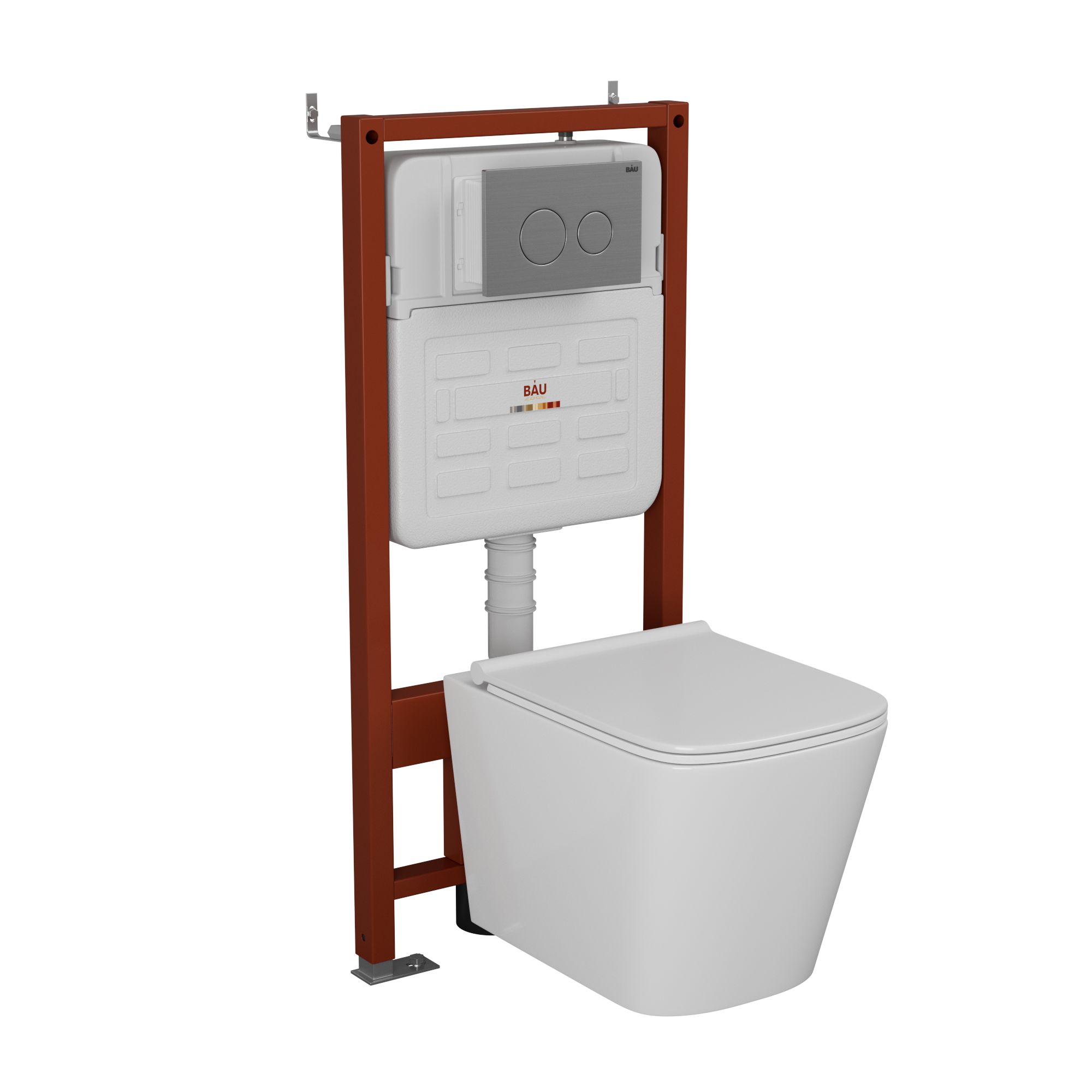 Комплект BAU 6 в 1: усиленная инсталляция BAU IDEAL, унитаз подвесной безободковый Bau Stil PRO, сиденье микролифт, клавиша BAU Wheel антивандальная, нерж. сталь брашированная