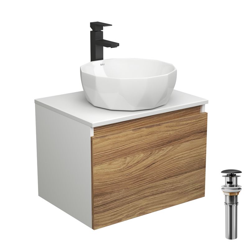 Комплект для ванной, 4 предмета (тумба Bau Dream 60 + раковина на столешницу BAU D40, белая + смеситель Hotel Black, выпуск клик-клак, черный)