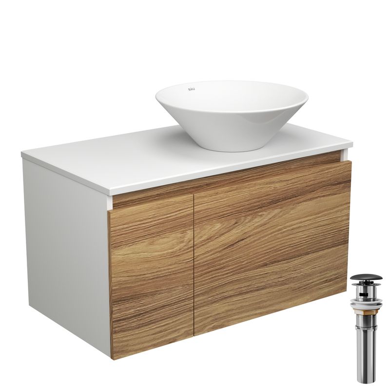 Тумба с раковиной и выпуском (тумба подвесная Bau Dream 80 + раковина BAU Dream D43, белая, выпуск клик-клак, черный)