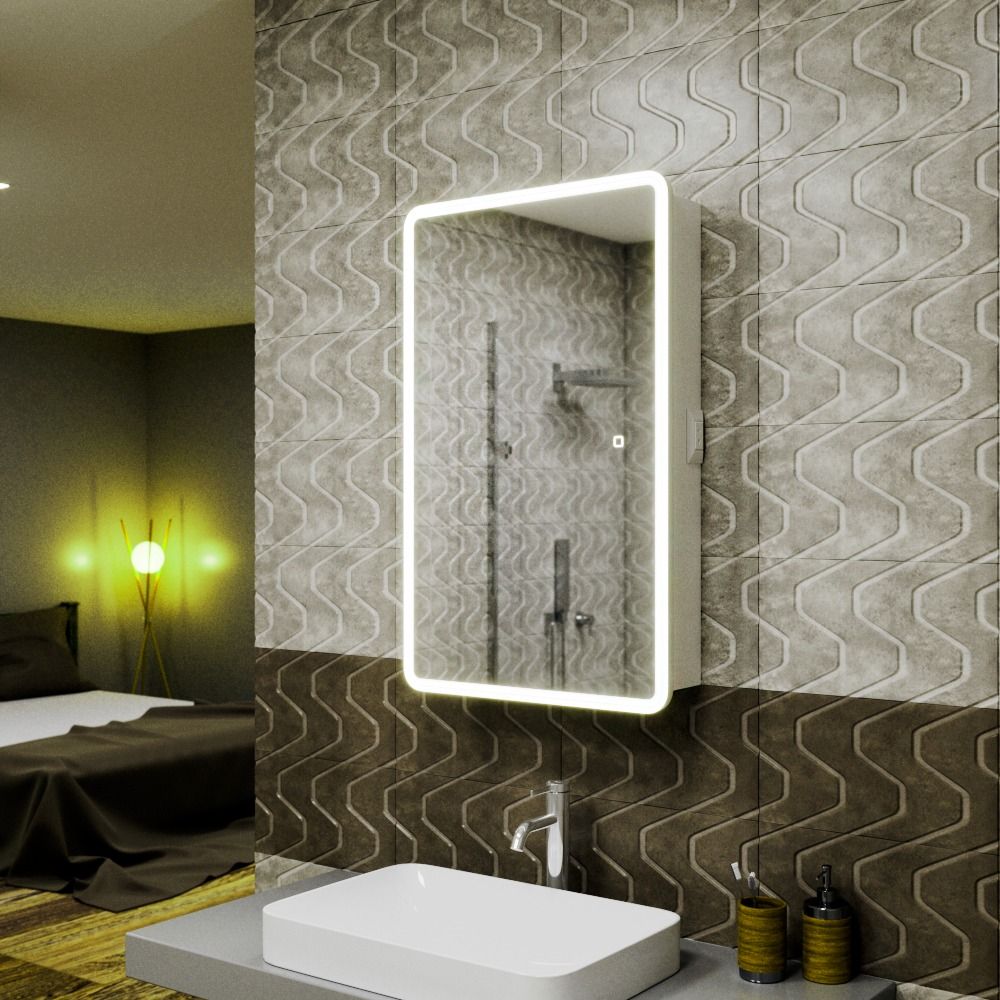 Зеркальный шкаф Bau Stil 50х80, LED подсветка, сенсор, плавное закрывание, оборачиваемый