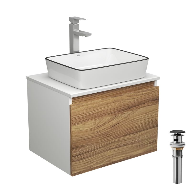 Комплект для ванной, 4 предмета (тумба Bau Dream 60 + раковина BAU 48х37, белая + смеситель Hotel Still, выпуск клик-клак, черный)