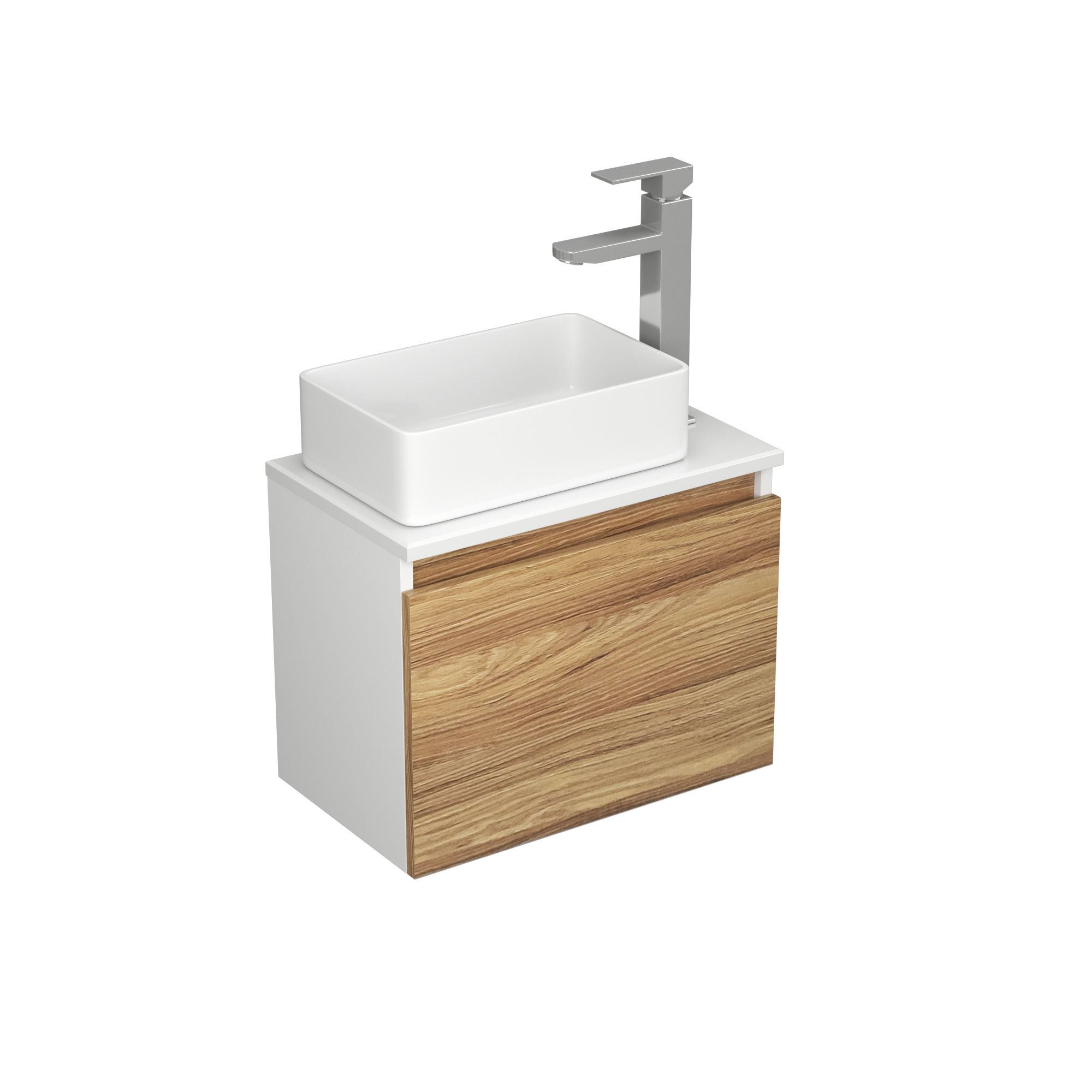 Комплект для ванной, 3 предмета (Тумба Bau Dream Blackwood 50, раковина BAU Mini 38х24, смеситель для раковины высокий Hotel Still, нержавеющая сталь)