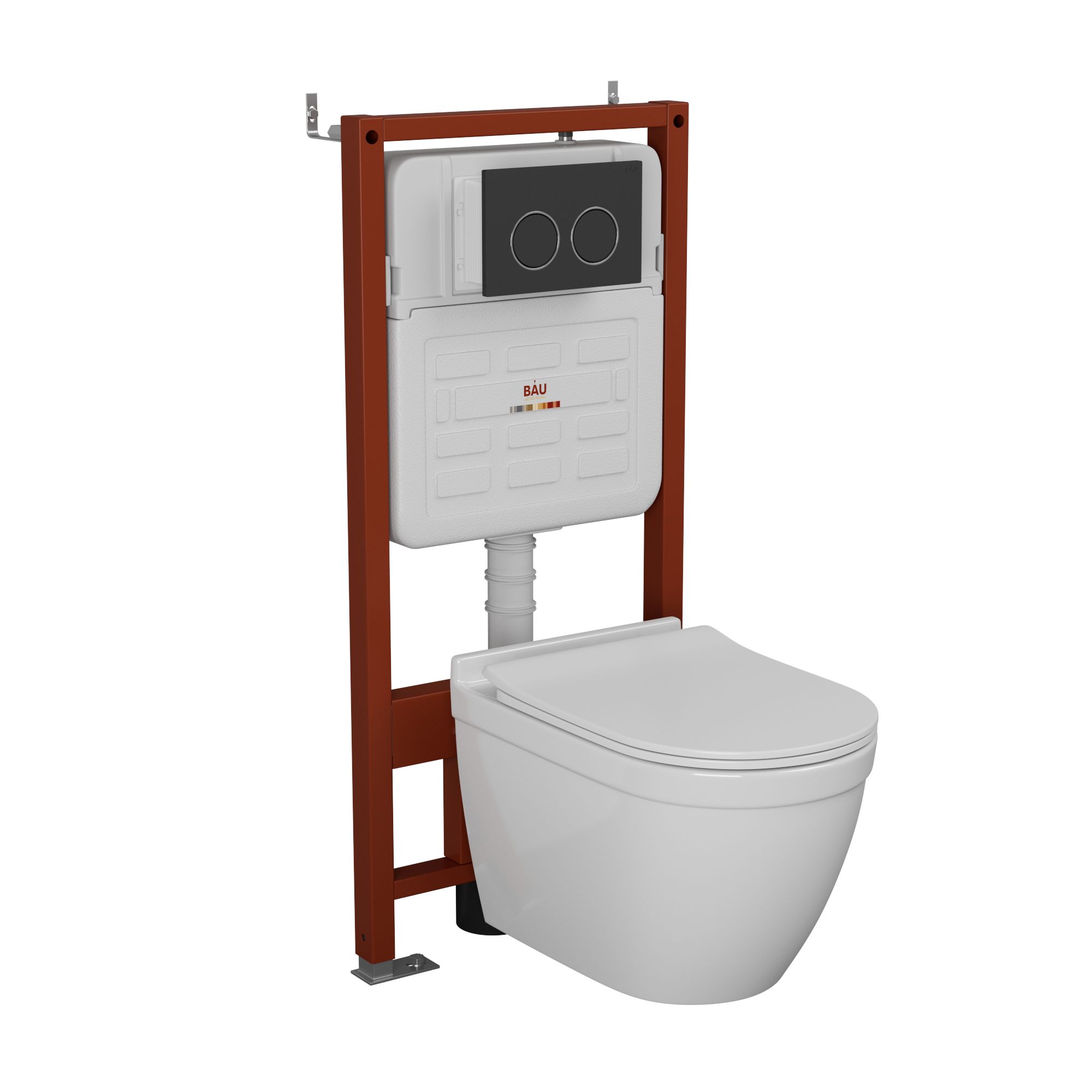 Комплект BAU 6 в 1: усиленная инсталляция BAU IDEAL, унитаз подвесной безободковый Bau Mif PRO, сиденье микролифт, клавиша BAU Round, черная матовая