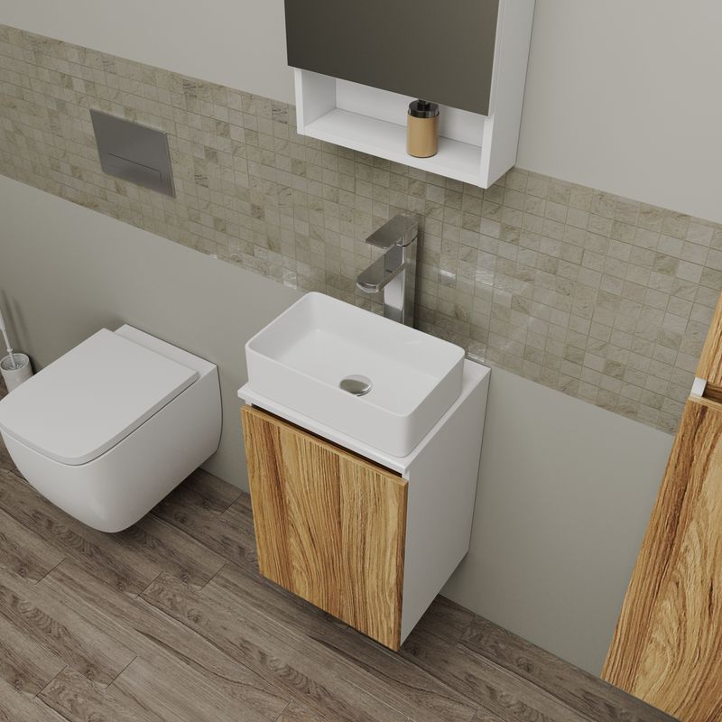 Комплект для ванной, 4 предмета (Тумба Bau Dream Blackwood 40, раковина BAU Mini 38х24, смеситель для раковины Potato Hotel, выпуск клик клак, хром)