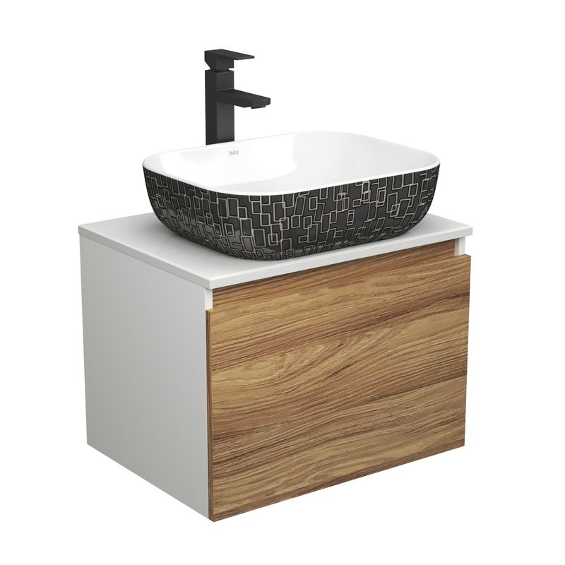 Комплект для ванной, 3 предмета (тумба Bau Dream Blackwood 60 + раковина BAU Stil Black White 50х40, белая/черная, смеситель высокий Hotel Black)