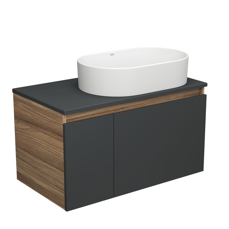 Тумба с раковиной (тумба подвесная Bau Dream Blackwood 80, графит + раковина санфаянс накладная овальная BAU Nimb 56х36)