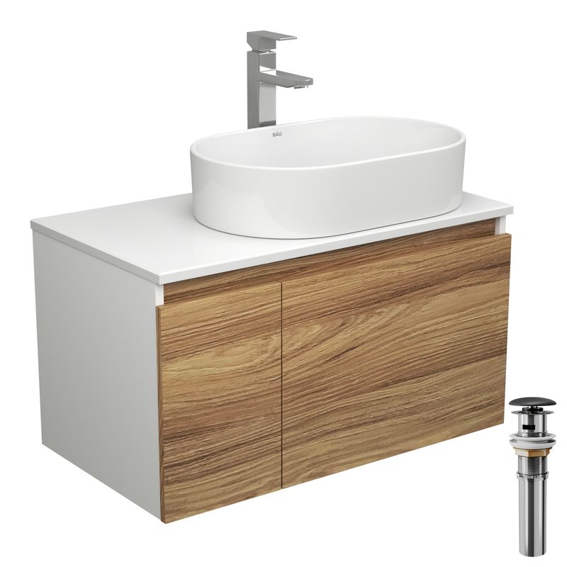 Комплект для ванной, 4 предмета (тумба Bau Dream 80 + раковина овальная BAU 56х36, белая + смеситель Hotel Still, выпуск клик-клак, черный)