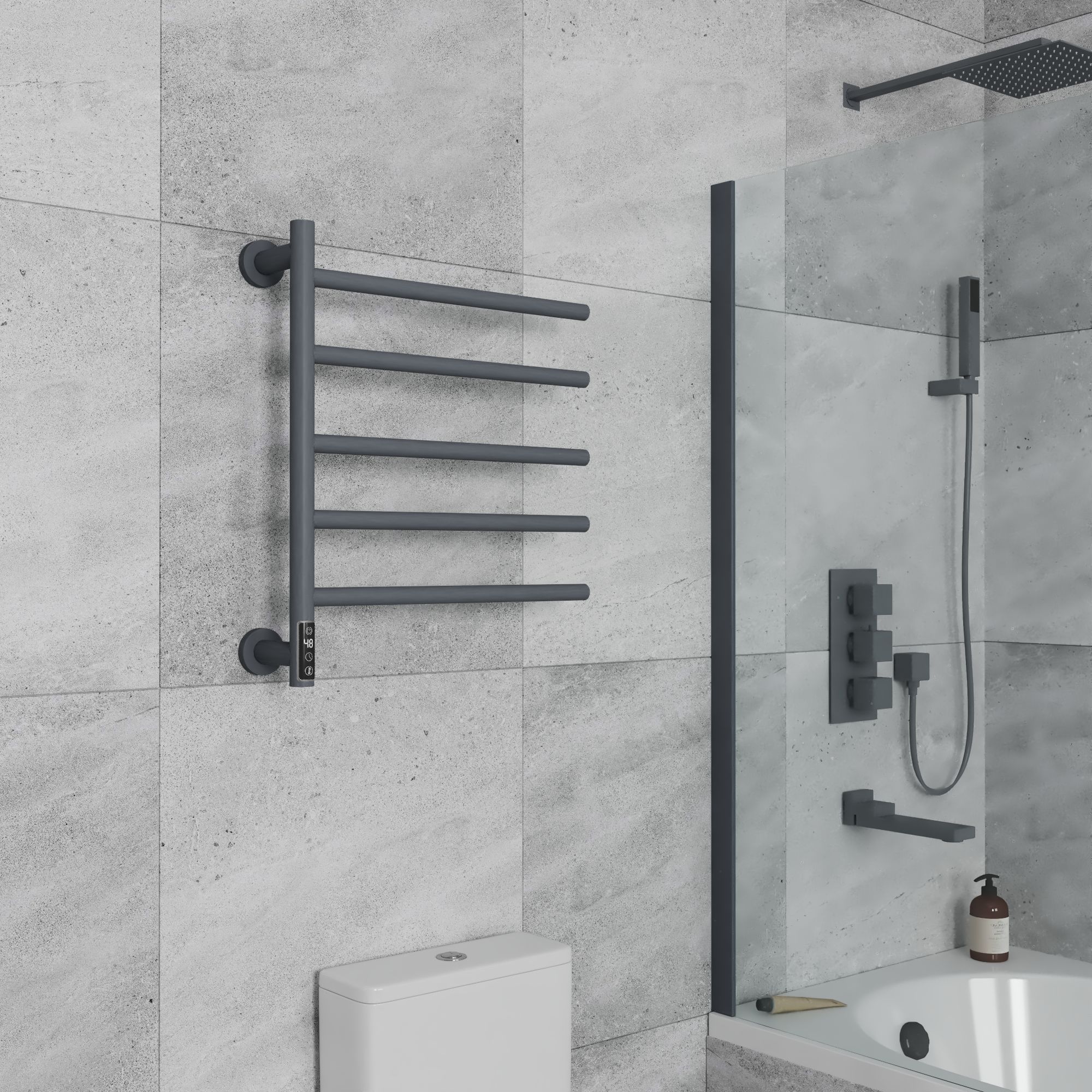 Полотенцесушитель дизайнерский электрический BAU Nimb Elegant Gun Grey 60х50, подключение нижнее, темно-серый металлик