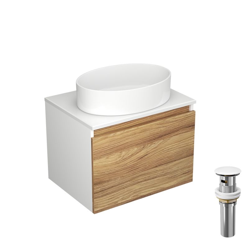 Тумба с раковиной и выпуском (Тумба Bau Dream Blackwood 60, умывальник BAU Nimb 50х36, выпуск клик клак, белый)