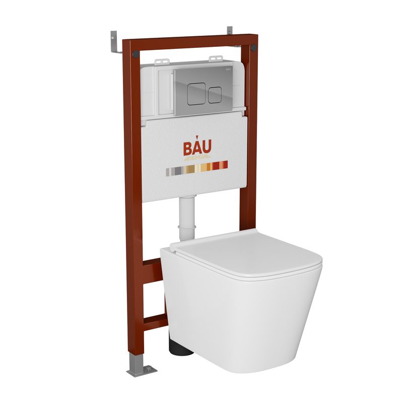 Комплект BAU 6 в 1: инсталляция BAU PRO, унитаз подвесной безободковый Bau Stil PRO, сиденье быстросъемное микролифт, клавиша BAU Soul, хром