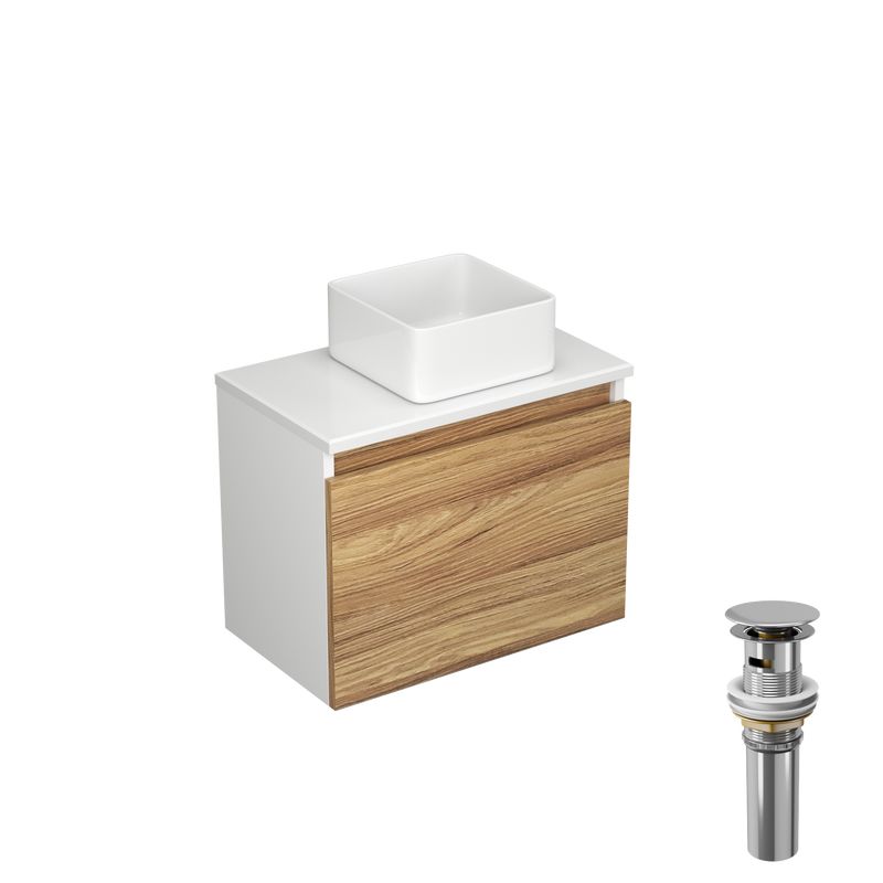 Тумба с раковиной и выпуском (Тумба Bau Dream Blackwood 50, умывальник BAU Mini 24х24, выпуск клик клак, хром)