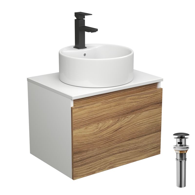 Комплект для ванной, 4 предмета (тумба Bau Dream 60 + раковина BAU D40, с отв. под смеситель + смеситель Hotel Black, выпуск клик-клак, черный)