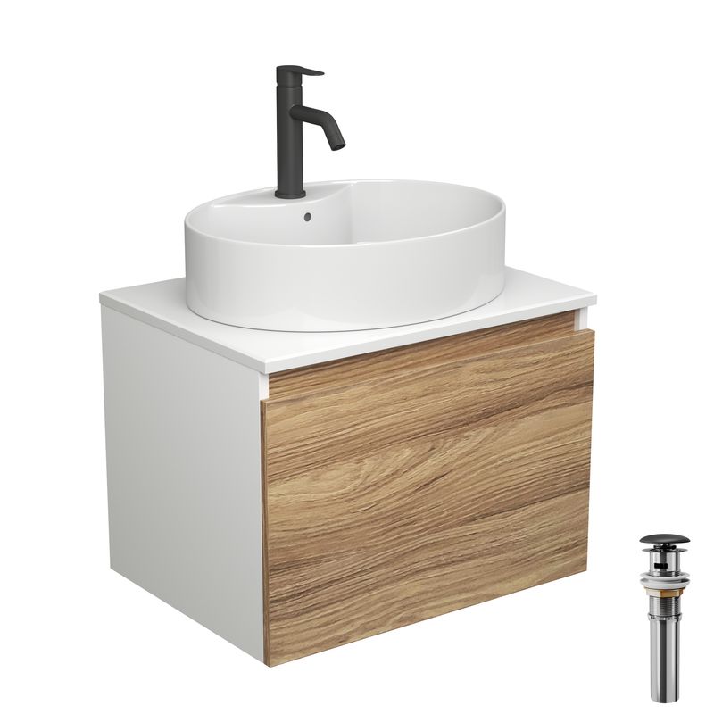 Комплект для ванной, 4 предмета (Тумба подвесная Bau Blackwood 60 + Раковина BAU 51х41, с отв. под см-ль + Смеситель Dream Black, выпуск черный)