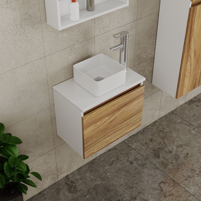 Комплект для ванной, 4 предмета (Тумба Bau Dream Blackwood 50, раковина BAU Mini 24х24, смеситель для раковины Diadonna Dream, латунь, выпуск клик клак, хром)