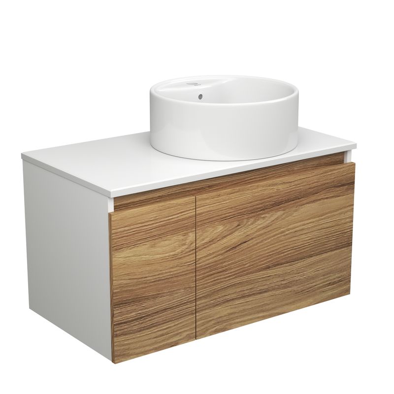 Тумба с раковиной (тумба подвесная под раковину Bau Dream Blackwood 80 + раковина накладная BAU Element D40, с отверстием под смеситель, белая)