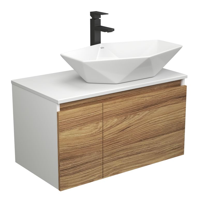 Комплект для ванной, 3 предмета (тумба Bau Dream Blackwood 80 + раковина на столешницу BAU Crystal 64х40, белая, смеситель высокий Hotel Black)