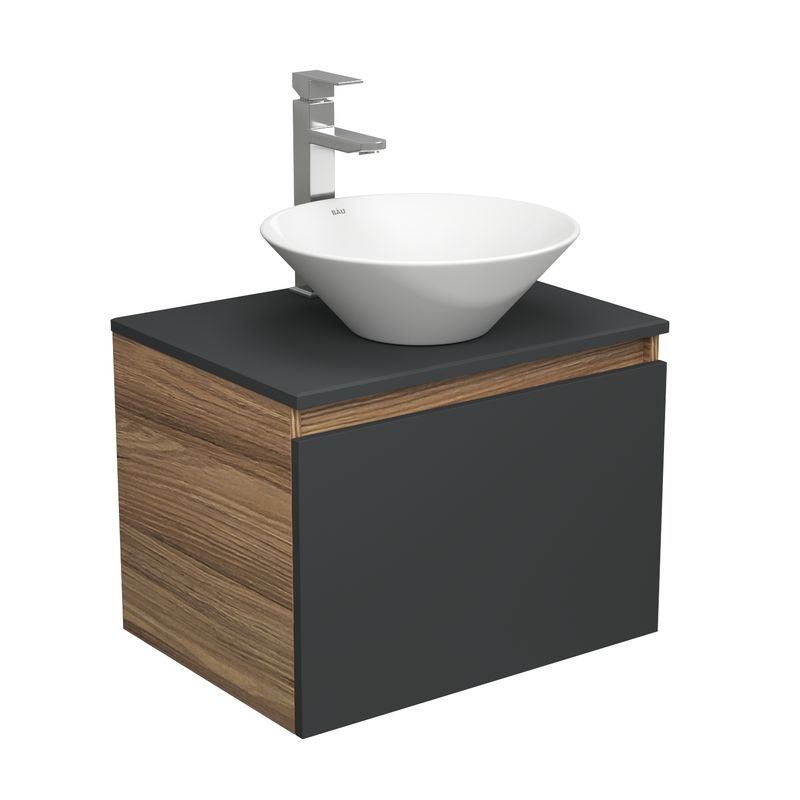 Комплект для ванной, 3 предмета (тумба Bau Dream 60, графит + раковина санфаянс накладная BAU Dream D43, смеситель высокий Hotel Still)