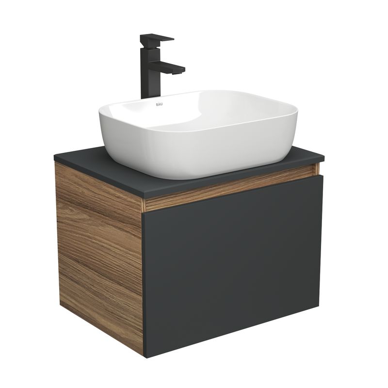Комплект для ванной, 3 предмета (тумба Bau Dream 60, графит + раковина накладная BAU Stil Pro 50х40, смеситель высокий Hotel Black)