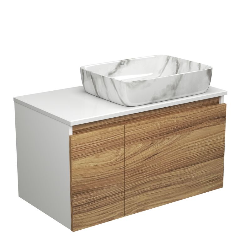 Тумба с раковиной (тумба подвесная под раковину Bau Dream Blackwood 80 + раковина санфаянс накладная BAU Hotel 48х37, мрамор)
