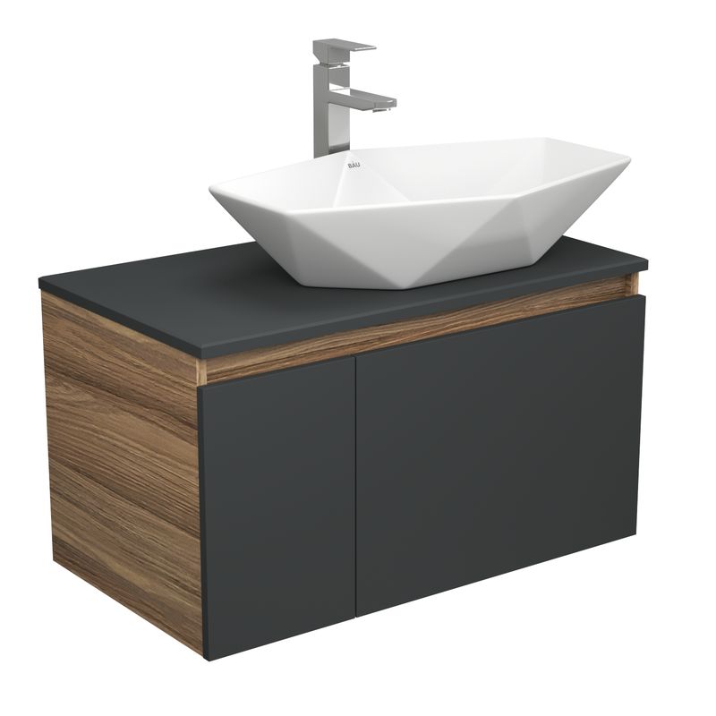 Комплект для ванной, 3 предмета (тумба Bau Dream 80, графит + раковина накладная на столешницу BAU Crystal 64х40, смеситель высокий Hotel Still)