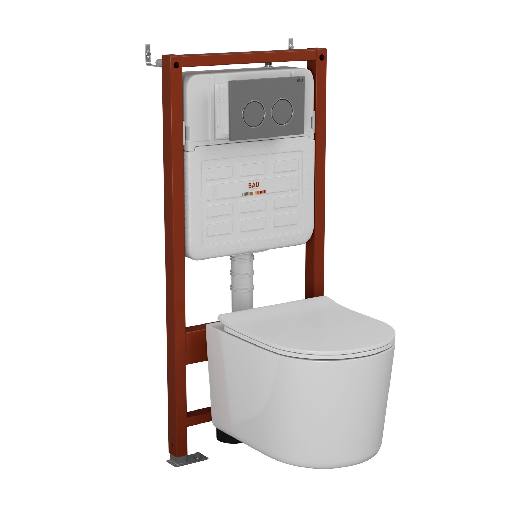 Комплект BAU 6 в 1: усиленная инсталляция BAU IDEAL, унитаз подвесной безободковый Bau Hotel PRO, сиденье микролифт, клавиша BAU Round Gun gray, серый металлик