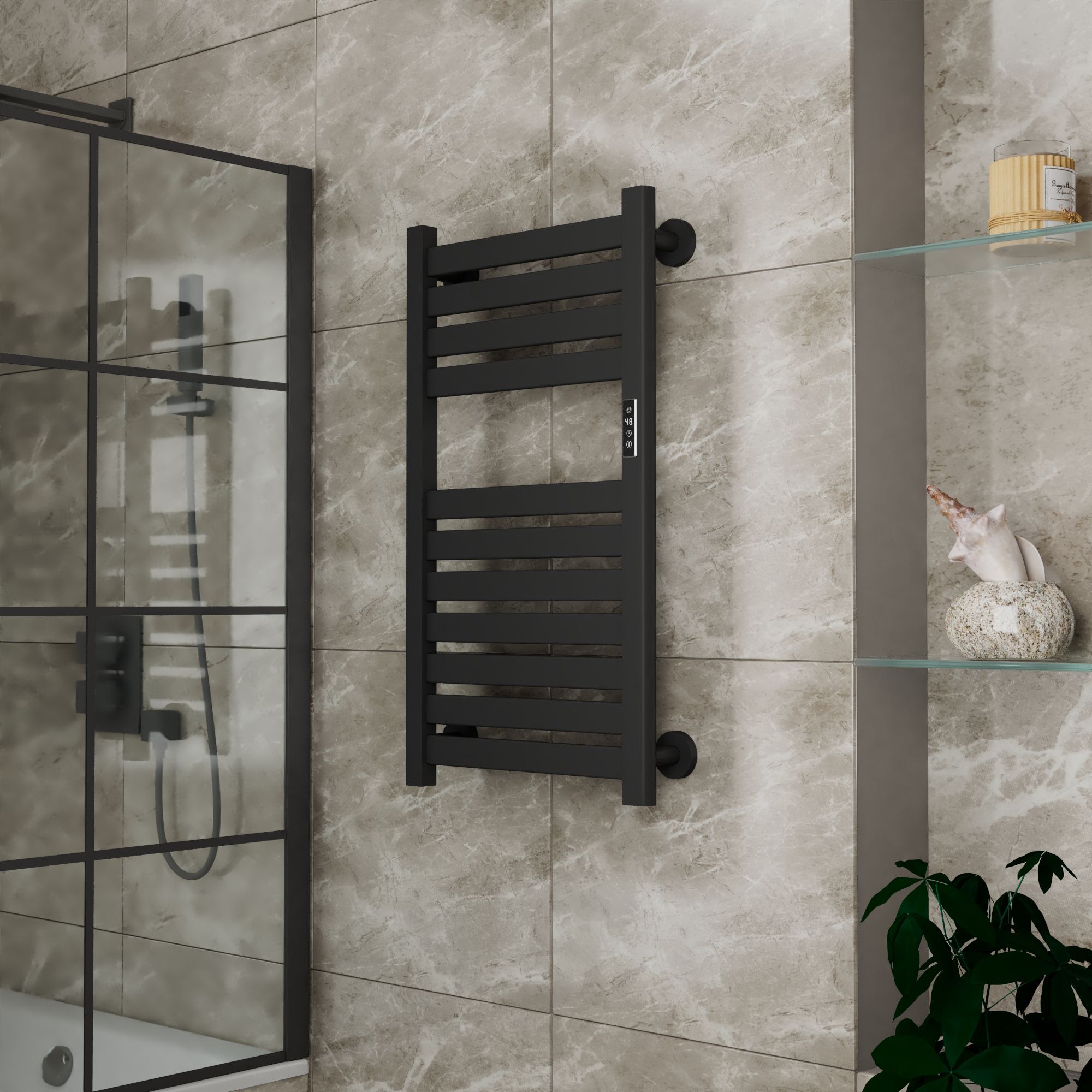 Полотенцесушитель дизайнерский электрический BAU Elite Elegant Black 80х45, подключение справа, черный матовый