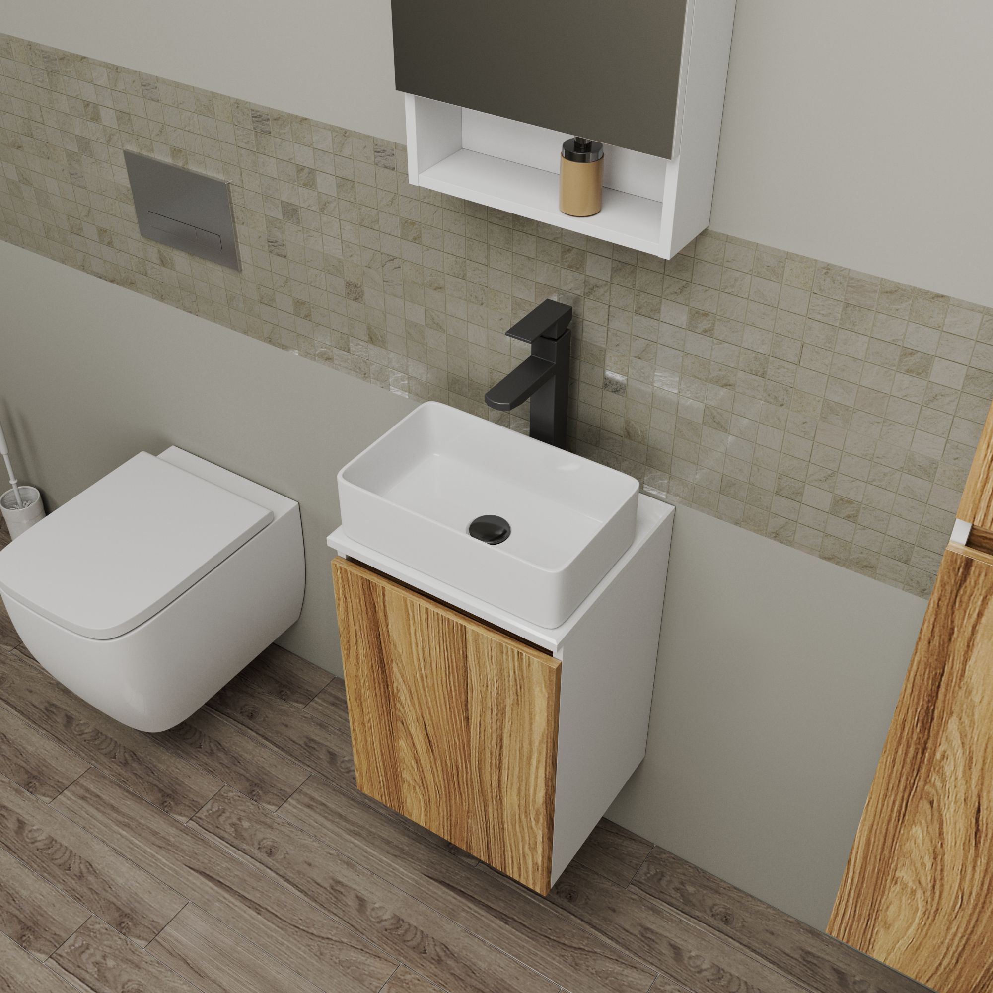 Комплект для ванной, 3 предмета (Тумба Bau Dream Blackwood 40, раковина BAU Mini 38х24, смеситель для раковины высокий Hotel Black, черный)