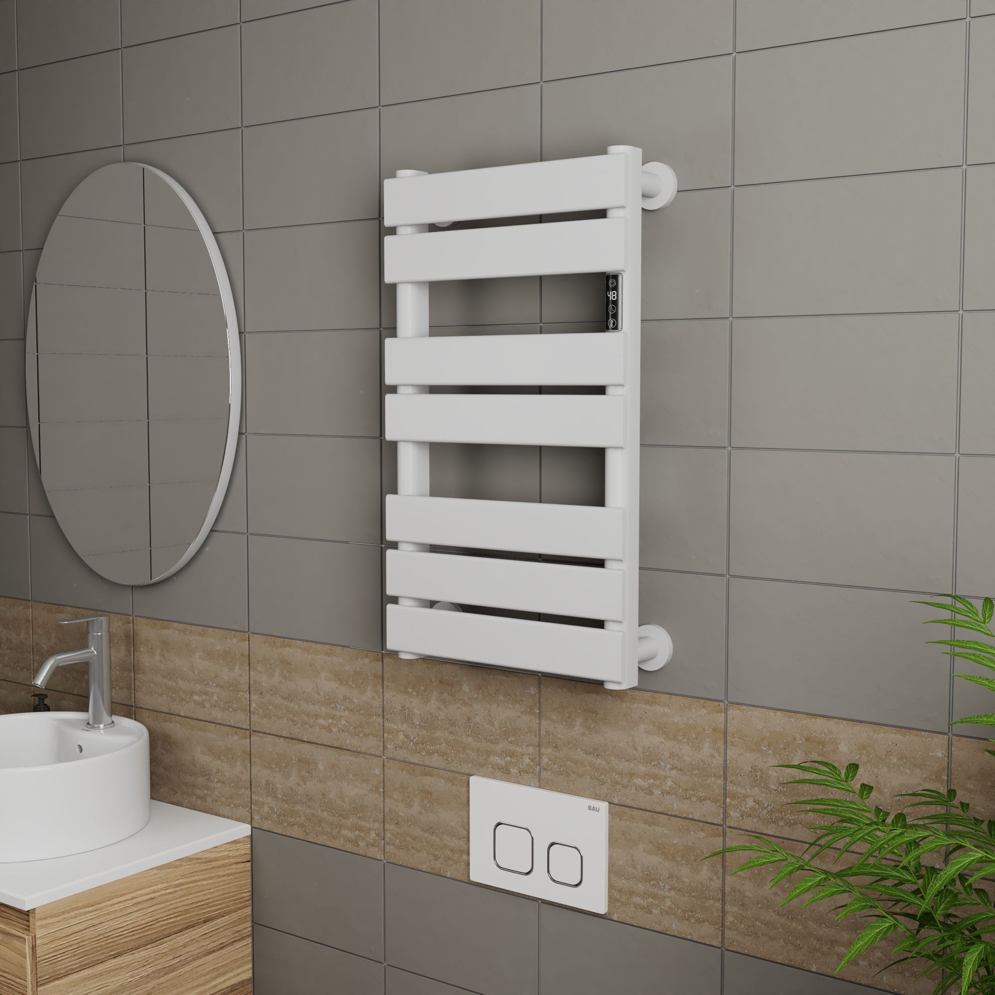 Полотенцесушитель дизайнерский электрический BAU Spectrum White 70х40, подключение справа, белый матовый