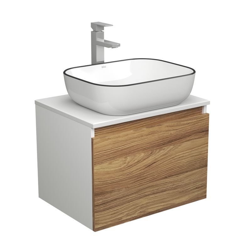 Комплект для ванной, 3 предмета (тумба Bau Dream Blackwood 60 + раковина BAU Stil Black Rand 50х40, белая, смеситель высокий Hotel Still)