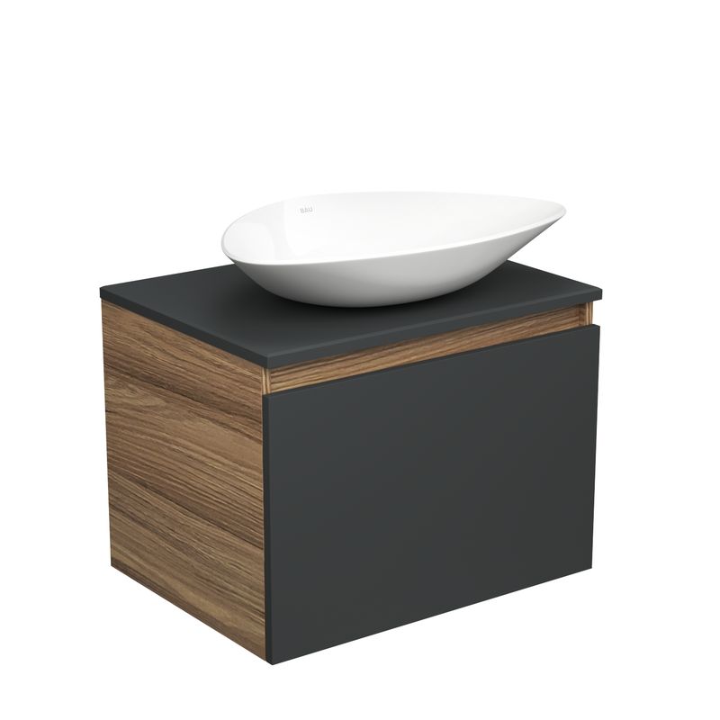 Тумба с раковиной (тумба подвесная Bau Dream Blackwood 60, графит + раковина санфаянс накладная треугольная BAU Triangle Размер 59х39)