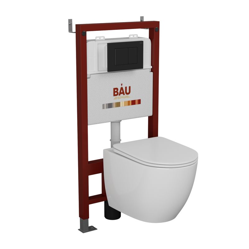 Комплект BAU 6 в 1: инсталляция BAU PRO, унитаз подвесной безободковый Bau Dream 49,5х36, сиденье дюропласт микролифт, клавиша BAU Stil, черная матовая