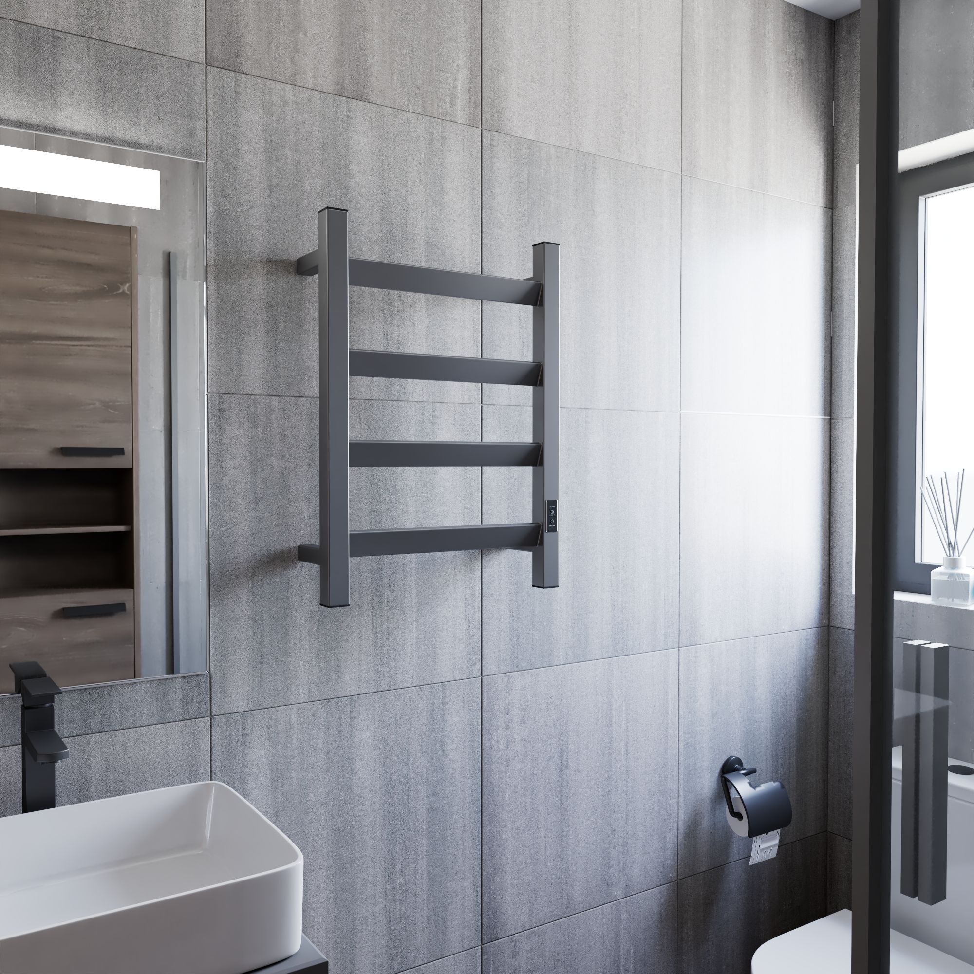 Полотенцесушитель электрический профильный BAU Hotel Veer Gun Grey 40х60, 4 планки , универсальный, темно-серый металлик