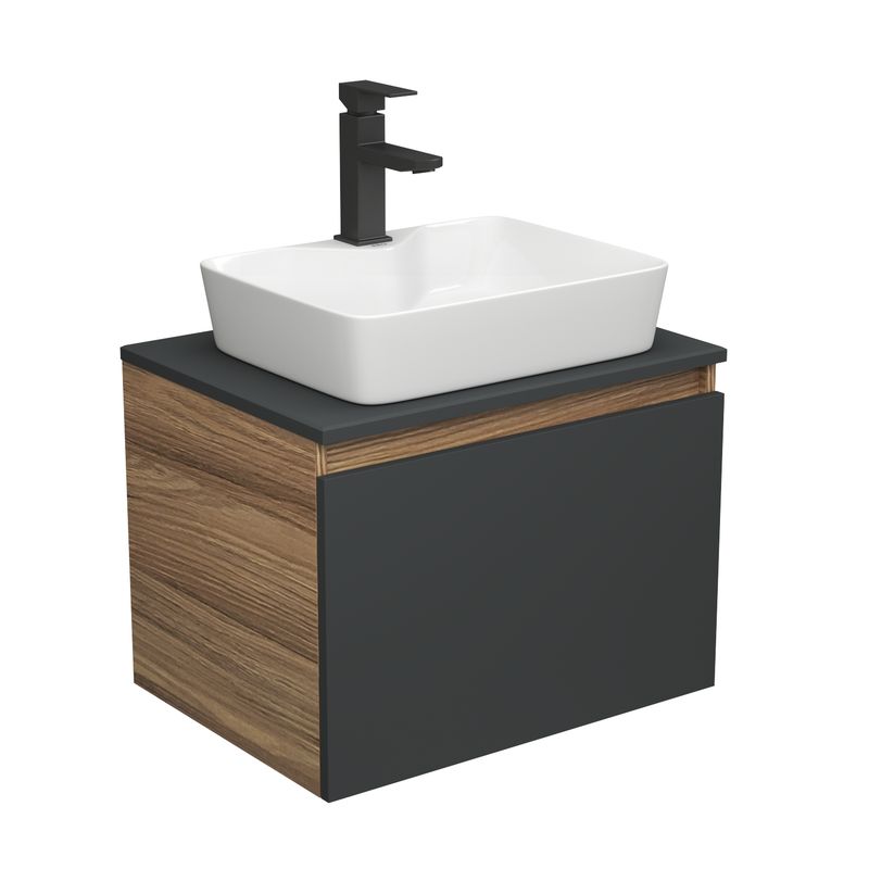 Комплект для ванной, 3 предмета (тумба Bau Dream 60, графит + раковина накладная BAU Cerama 48х37, с отверстием под смеситель, смеситель Hotel Black)