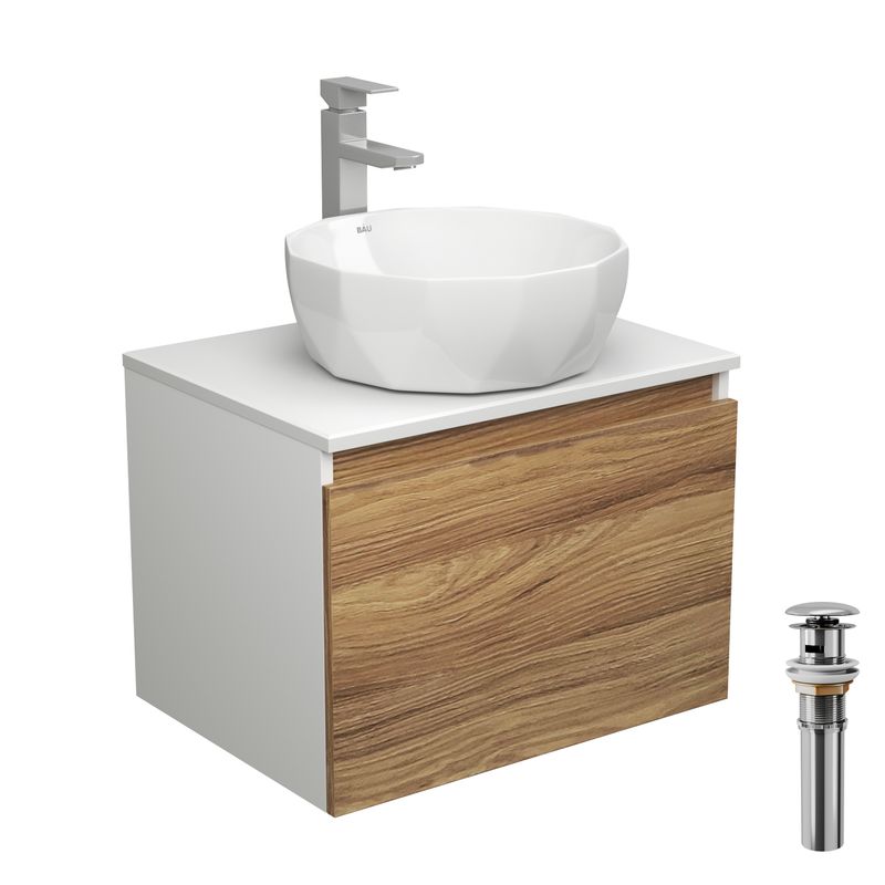 Комплект для ванной, 4 предмета (тумба Bau Dream 60 + раковина на столешницу BAU D40, белая + смеситель Hotel Still, выпуск клик-клак, хром)