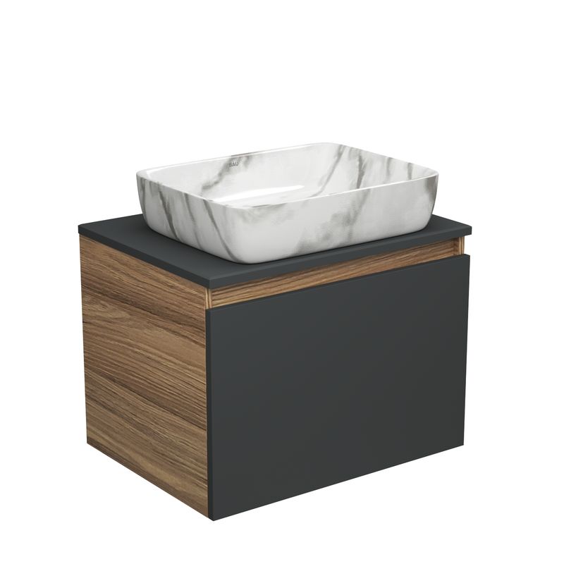 Тумба с раковиной (тумба подвесная Bau Dream Blackwood 60, графит + раковина санфаянс накладная прямоугольная BAU Hotel 48х37)