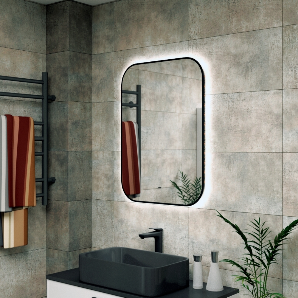 Зеркало Bau Black Rand 50х70, с LED фоновой подсветкой, бесконтактным сенсором, черной окантовкой