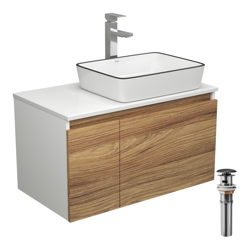 Комплект для ванной, 4 предмета (тумба Bau Dream 80 + раковина BAU 48х37, белая + смеситель Hotel Still, выпуск клик-клак, черный)