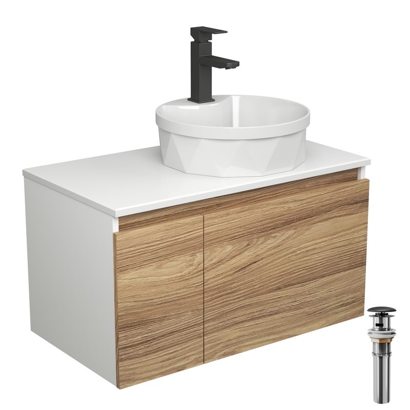 Комплект для ванной, 4 предмета (Тумба подвесная Bau Blackwood 80 + Раковина BAU D40, с отв. под см-ль + Смеситель Hotel Black, черный, выпуск черный)