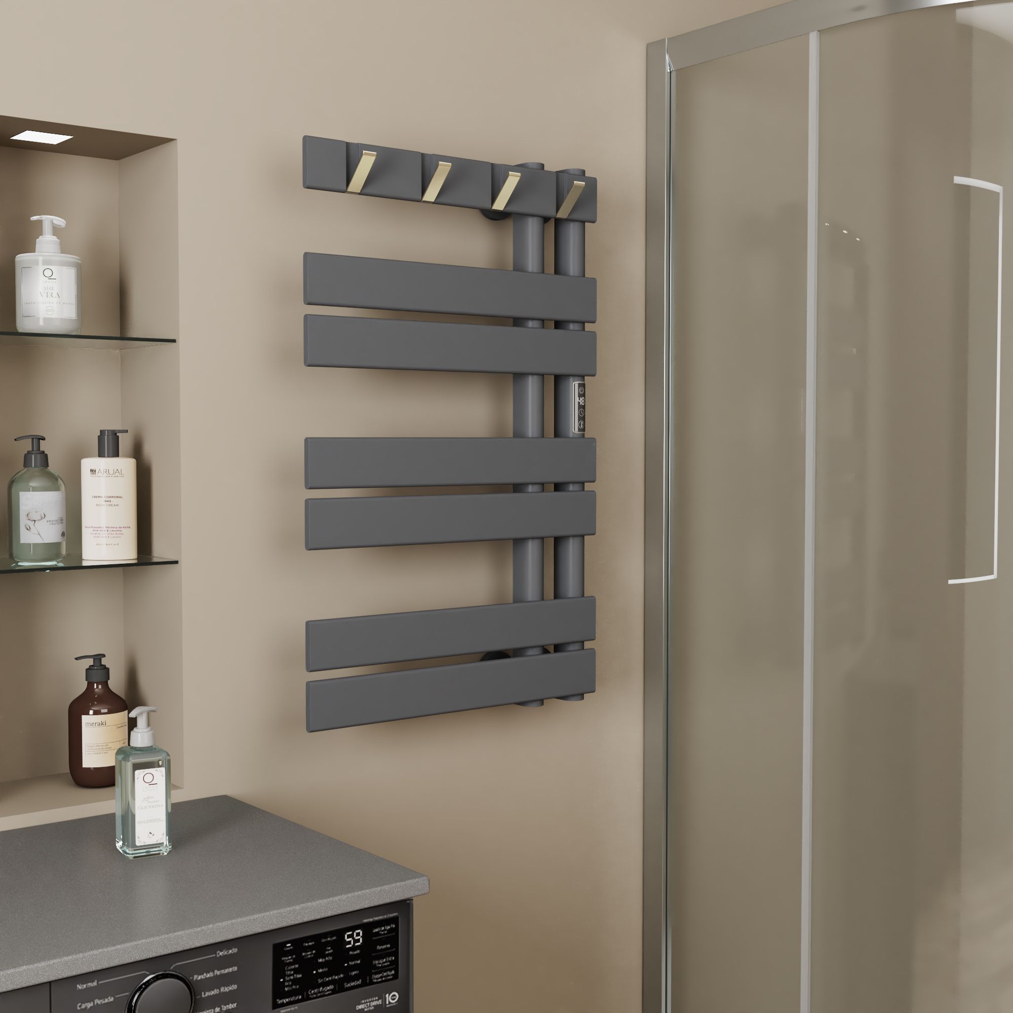 Полотенцесушитель дизайнерский электрический BAU Wind Hook Gun Grey 80х50, подключение нижнее, темно-серый металлик