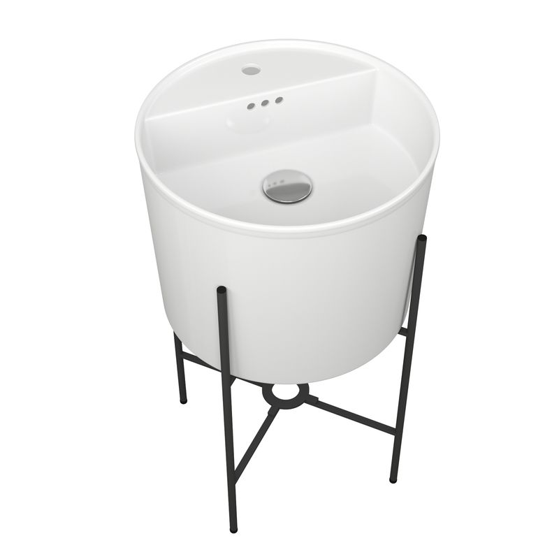 Раковина напольная с металлическими ножками BAU Omega белая + выпуск клик-клак, хром