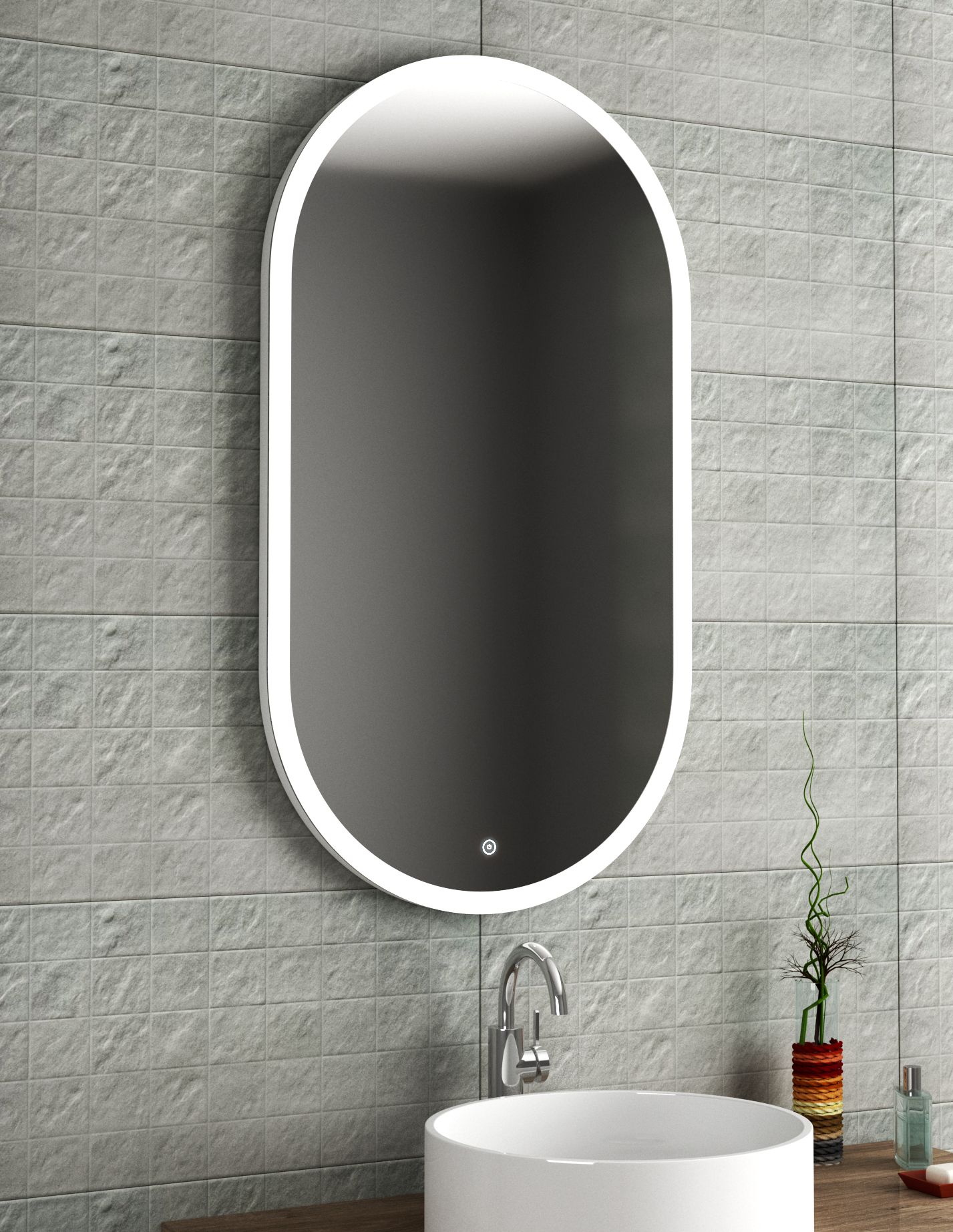 Зеркало Bau Kaps 55, овальное, LED подсветка, сенсор, пластиковый защитный корпус